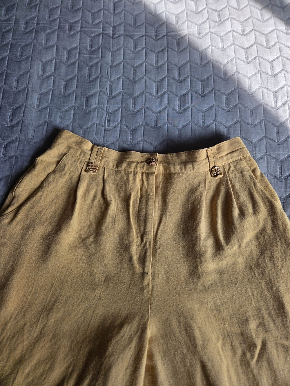 Vintage Linen Blend High Waist Trousers Mustard Size M - Picture 3 of 8